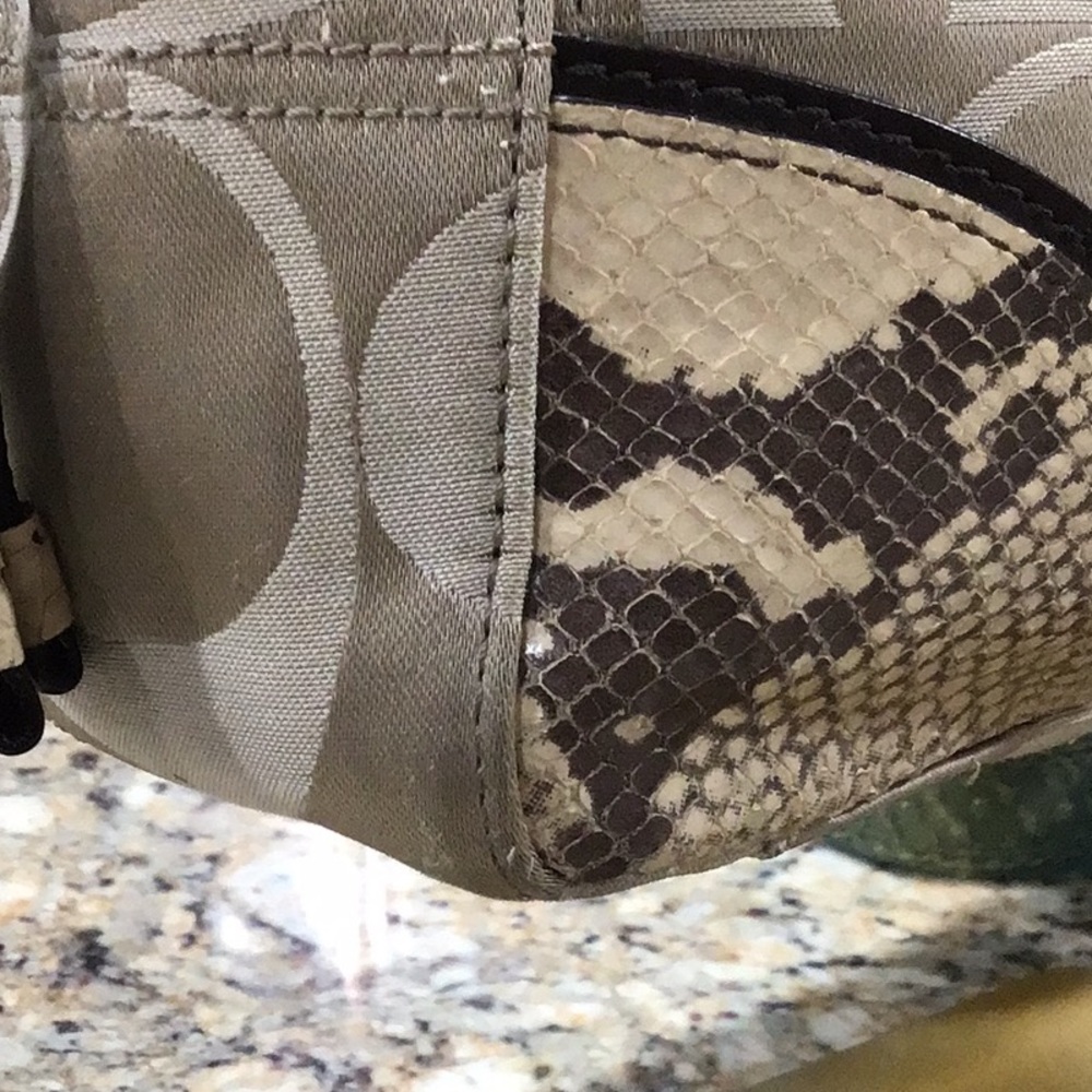 Coach Collette Signature Sateen Satchel Handbag Faux Snakeskin - Picture 11 of 16